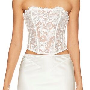 Elegant White Lace Corset - Floral Bow Embroidery Corset Top in Ivory